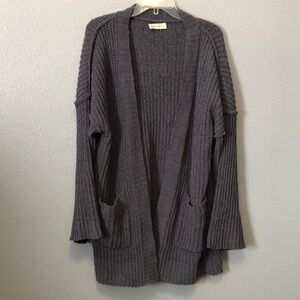new in chunky cardigan sweater Women's L Super soft dark gray exposed seams long